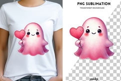 Watercolor Valentine ghost png design for T-shirts Product Image 3