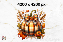 Plaid Pumpkin PNG, Vintage Autumn Floral Bow Sublimation Product Image 2