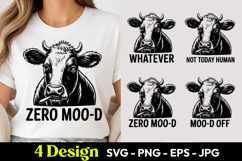 Cow Zero Mood Quote SVG PNG Product Image 1