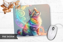 Whimsical Rainbow Cat in Swirling Colors Mouse Pad PNG Product Image 1