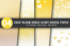 Gold Yellow Bokeh Heart Digital Paper Product Image 1