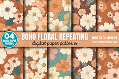 Boho Floral Repeating Patterns Digital Paper Background PNG Product Image 1
