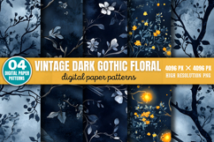 Vintage Dark Gothic Floral Digital Paper Background PNG Product Image 1