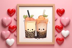 Cute Bubble Tea Valentine Clipart, Valentines Clipart Product Image 3