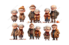 Autumn grandparents clipart, Old couple clipart Product Image 3