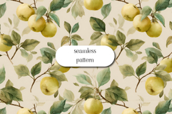 Watercolor Yellow Apple Seamless Pattern with Leaves Product Image 1