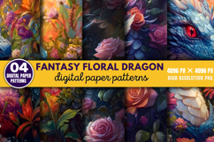 Fantasy Floral Dragon Digital Paper Bundle PNG Product Image 4