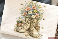 Vintage Floral Sneakers PNG Design | Wildflower Boots Sublim Product Image 6