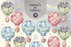 Hot air balloons watercolor with animals, baby art Product Image 2