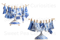 Blue Toile, Ephemera, PNG, Clipart, Junk Journal, flowers Product Image 3