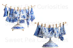 Blue Toile, Ephemera, PNG, Clipart, Junk Journal, flowers Product Image 3