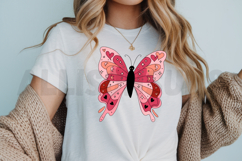 butterfly, boho, bohemian, pink, hearts, stars, love, vector, illustration, cute, trendy, decorative, graphic, design, drawing, wings, moth, nature, insect, isolated, art, element, valentine, pattern, doodle, clip art, hand drawn, outline, celestial, moon