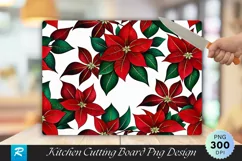 Poinsettias and Leaves Elegant Christmas Cutting Board PNG Product Image 1