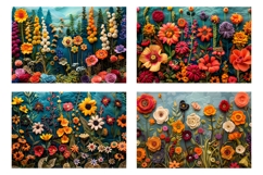 Knitted Flowers Cosmetic Bag Print, Floral Cosmetic Bag Product Image 3