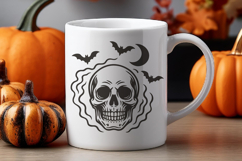 Halloween Retro Skull SVG | Vintage Halloween Skull with Bat Product Image 3