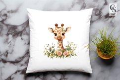 Cute Giraffe with Flower Crown Watercolor Clipart Product Image 3
