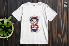 Watercolor Cute Baby Tiger Patriotic USA Outfit PNG Clipart Product Image 3
