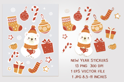 New Year Stickers PNG. Christmas cute clipart. EPS vector Product Image 1
