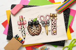 Cute Leopard School Supplies Clipart PNG,Pencil, Apple, Product Image 1