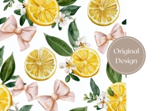 Watercolor Lemon Tumbler Wrap, Pink Bows Tumbler Sublimation Product Image 3