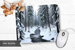 Snowy River Through Winter Forest Mouse Pad PNG Product Image 1