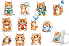 Watercolor Orange Kitten Clipart,Cute Fluffy Big Eyed Cat Product Image 4