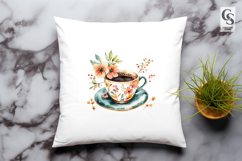 Watercolor Coffee Cup with Flowers Vintage Mug Clipart Product Image 3