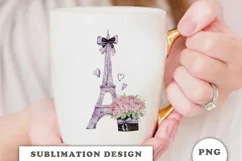 Watercolor Eiffel Tower with roses Sublimation PNG Product Image 3