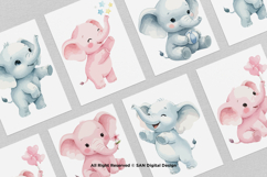 15 Bundle Watercolor Elephant Baby Blue and Pink Fun Animal Product Image 3
