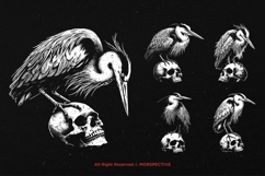 10 Bundle Dark Art Heron Bird Skull Horror Tattoo Clipart Product Image 5