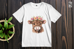 Highland Cow With Flower Crown Clipart Sublimation PNG Product Image 3