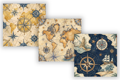 Nautical Map Digital Paper Pack, Seamless Watercolor Antique Product Image 3