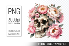 Cute Skull Clipart PNG, Valentine&#039;s Day Animal PNG File Product Image 1