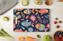 Cute Floral Fishes Cutting Boards sublimation Design Product Image 3