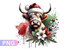 Christmas Floral Cow Sublimation - Clipart PNG Design Product Image 1