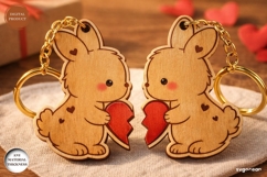 Bunny Couple Keychains Laser Cut | SVG | Keyring Product Image 1