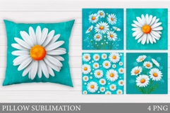 Daisy Flowers Pillow Design. Flowers Pillow Sublimation Product Image 1