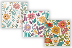 Funny Wildflowers Cartoon Pattern, Cute Comic Wildflower Product Image 3