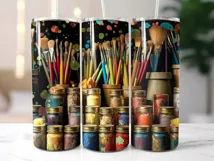 Back to School Tumbler Wrap | Paint Brushes Colourful PNG Product Image 2