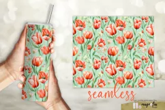 red Tulip Floral tumbler sublimation wrap design png Product Image 2