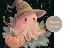 Halloween Ghost Tumbler Wrap, Glitter Halloween Pumpkin PNG Product Image 3