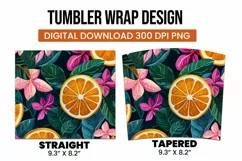 Orange with Leaves and Flowers Tumbler Wrap Sublimation Product Image 3