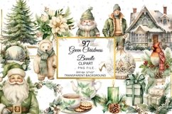 Watercolor Green Christmas Clipart PNG bundle, Cozy Green Product Image 1