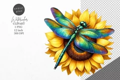 Dragonfly clipart, Sunflower clipart, Summer clipart Product Image 1
