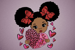 Valentine Girl PNG Red Glitter Bows Afro Puff Holding Heart Product Image 3