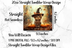 Cute Witch Cat 20oz Skinny Tumbler Wrap Sublimation Design. Product Image 3
