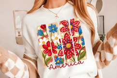America Patriotic flowers PNG T-Shirt|4th of July PNG Sublim Product Image 2