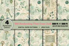 Old Handwriting Mint Green Junk Journal JPG Product Image 1