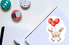 Bunnies with balloons Sticker Sheet|Loving rabbits Printable Product Image 3