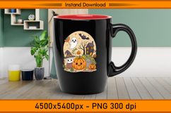 Cute Halloween Scene with Ghosts, Pumpkins, and Witch Hat Product Image 3